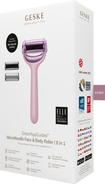 Электронный роллер для лица и тела с микроиглами GESKE MicroNeedle Face&Body Roller 8в1 pink HB0203 фото