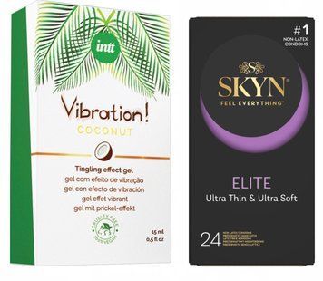 Комплект: SKYN Elite 24 шт. + Рідкий вібратор Intt Vibration Coconut Vegan (15 мл) SOS11744 фото