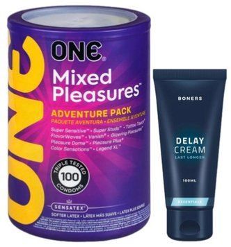 Набір з ONE Mixed Pleasures 100 шт + Пролонгатор Boners Delay Cream 100 мл SOS9477 фото