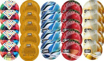 Набір з 25 шт One Extreme ribs + ONE Legend XL + ONE Fresh Mint + ONE Chocolate Strawberry + ONE Banana Split SOS8268 фото