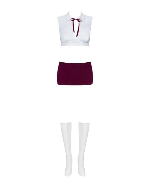 Эротический костюм студентки Obsessive Student 4 pcs costume L/XL, топ, юбка, стринги, гольфы SO7732 фото