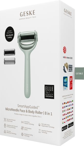 Электронный роллер для лица и тела с микроиглами GESKE MicroNeedle Face&Body Roller 8в1 green HB0206 фото