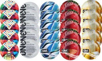 Набір з 25 шт One Extreme ribs + ONE Extra Strong + ONE Fresh Mint + ONE Chocolate Strawberry + ONE Banana Split SOS8267 фото