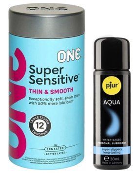 Набір ONE Super Sensitive Pack 12 шт + Лубрикант Pjur Aqua 30 мл SOS13025 фото