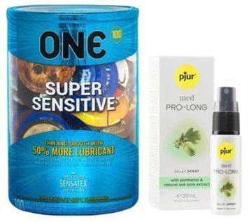 Набір з ONE Super Sensitive 100 шт + Пролонгатор pjur MED Prolong Spray 20 мл SOS9497 фото