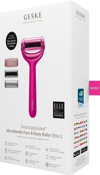 Ролер для голкової мезотерапії обличчя та тіла GESKE MicroNeedle Face&Body Roller 9в1 magenta HB0208 фото