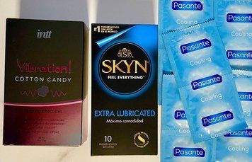 Набір 20 шт Skyn Exstra Lube- Pasante Cooling + Рідкий вібратор Intt Vibration Cotton Candy (15 мл) SOS1510 фото