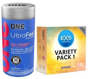Комплект резинок ONE UltraFeel 2-in-1 10 шт - EXS Mixed Variety Pack 1, 48 шт SOS3137 фото