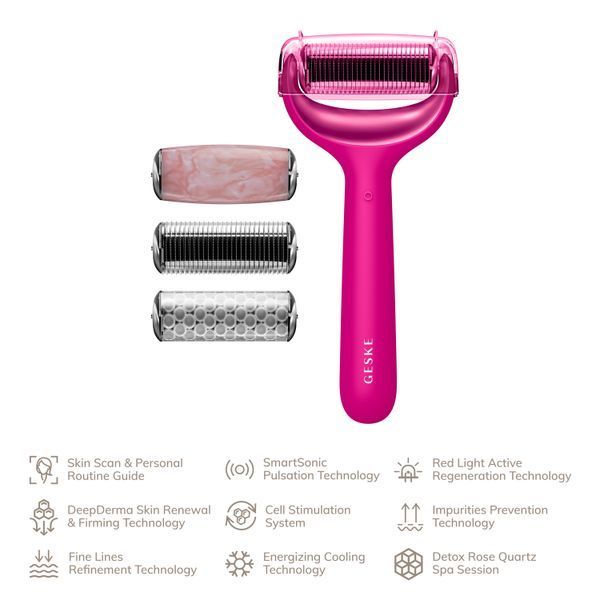 Ролер для голкової мезотерапії обличчя та тіла GESKE MicroNeedle Face&Body Roller 9в1 magenta HB0208 фото