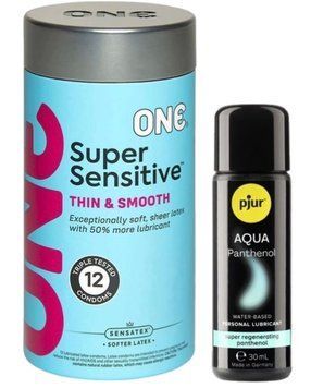 Набір ONE Super Sensitive Pack 12 шт + Лубрикант Pjur Aqua Panthenol 30 мл SOS13023 фото