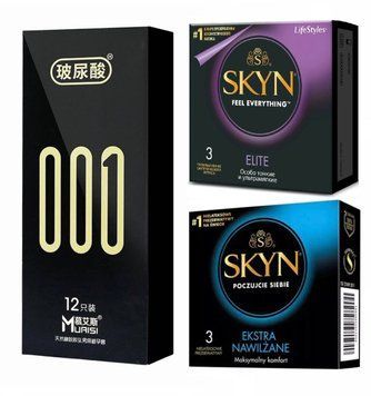 Набір з 18 штук : 001 Muaisi з натурального матеріалу 12шт , Skyn Extra Lube -3 шт , Skyn Elite - 3 шт SOS129 фото