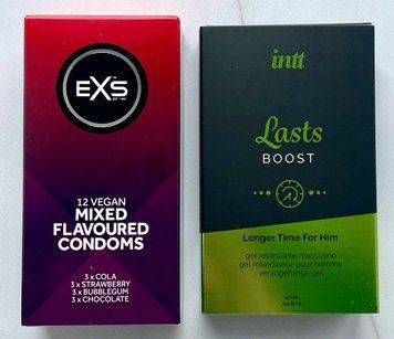 Набір EXS Mixed Flavoured 12 шт - Пролонгатор для чоловіків Intt Lasts (15 мл) SOS3638 фото