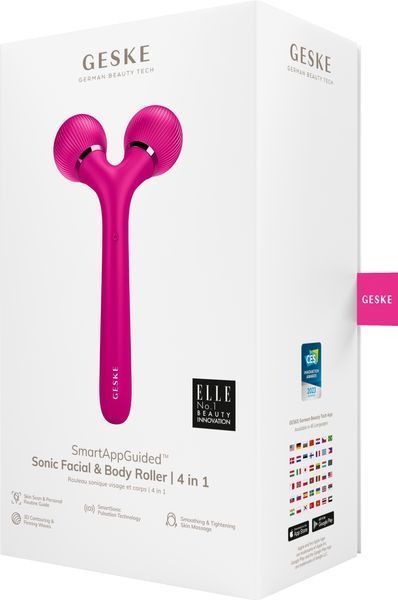 Електронний ультразвуковий ролик для обличчя та тіла GESKE Sonic Facial&Body Roller 4в1 magenta HB0031 фото