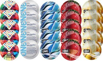 Набір з 25 шт One Extreme ribs + ONE Super Sensitive + ONE Fresh Mint + ONE Chocolate Strawberry + ONE Banana Split SOS8263 фото