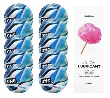 Набір: ONE Fresh Mint 10 шт. + Лубрикант Satisfyer Cotton Candy 300 мл SOS12437 фото