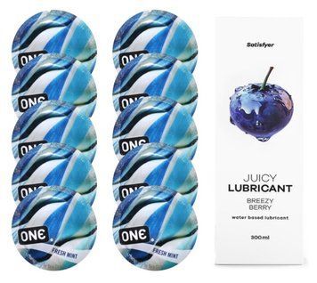 Набір: ONE Fresh Mint 10 шт. + Лубрикант Satisfyer Breezy Berry 300 мл SOS12436 фото