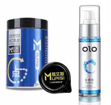 Набір Muaisi 0.02 мм Blue 12 шт та Лубрикант охолоджуючий OLO 60 мл SOS165 фото