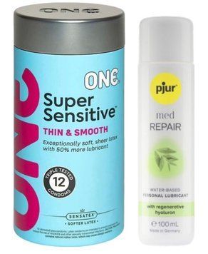 Набір ONE Super Sensitive Pack 12 шт + Лубрикант Pjur MED Repair Glide 100 мл SOS13019 фото