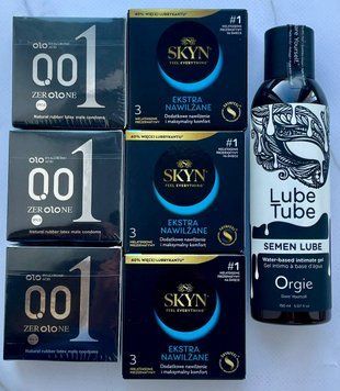 Набір 18 шт OLO Feeling Ultrathin 001 + Skyn Extra Lube + Лубрикант SEMEN LUBE 150 мл Orgie SOS3784 фото