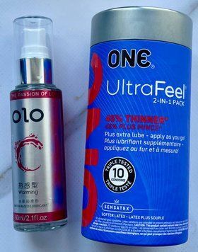 Комплект ONE UltraFeel 2-in-1 (10 шт) - Лубрикант зігріваючий OLO 60 мл SOS3293 фото