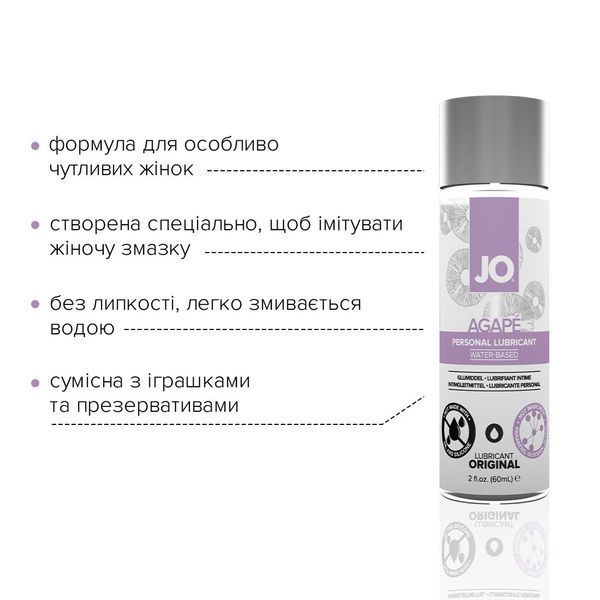 Змазка на водній основі System JO AGAPE &mdash; ORIGINAL (60 мл) без гліцерину, гліколю та парабенів SO1685 фото