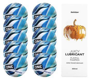 Набір: ONE Fresh Mint 10 шт. + Лубрикант Satisfyer Playful Pumpkin 300 мл SOS12432 фото