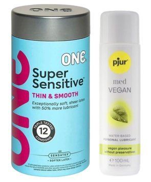 Набір ONE Super Sensitive Pack 12 шт + Лубрикант pjur MED Vegan glide 100 мл SOS13016 фото