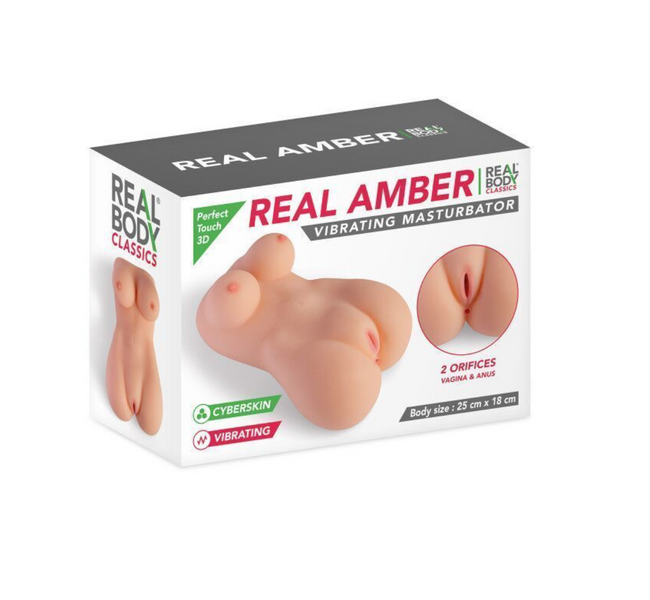 Мастурбатор-мініторс з вібрацією Real Body Real Amber, вагіна та анус, 25х18 см SO9948 фото