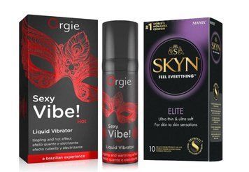 SKYN Elite &ndash; 10 шт та Рідкий ORGIE SEXY VIBE HOT, 15 мл + зігріваючий ефект SOS812 фото