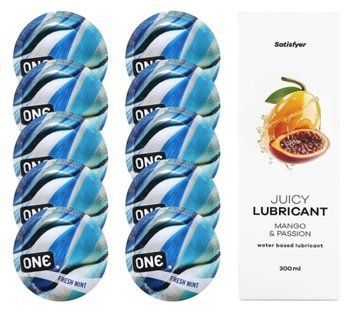 Набір: ONE Fresh Mint 10 шт. + Лубрикант Satisfyer Mango & Passion 300 мл SOS12430 фото