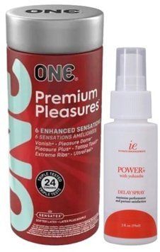 Набір з 24 шт ONE Premium Pleasures + Пролонгатор Doc Johnson Power+with Yohimbe Delay Spray For Men (59 мл) SOS9386 фото