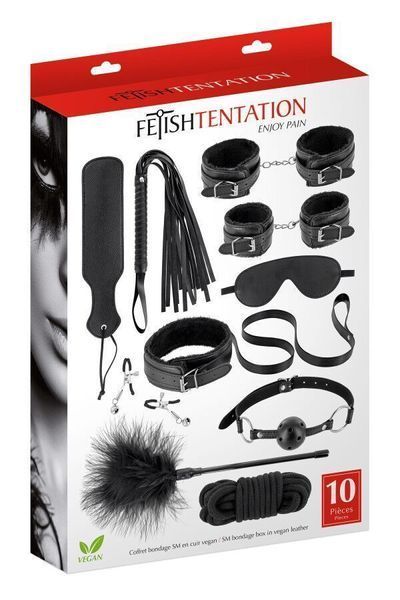 Набір для BDSM Fetish Tentation SM Bondage Box in vegan leather 10 предметів SX1092 фото