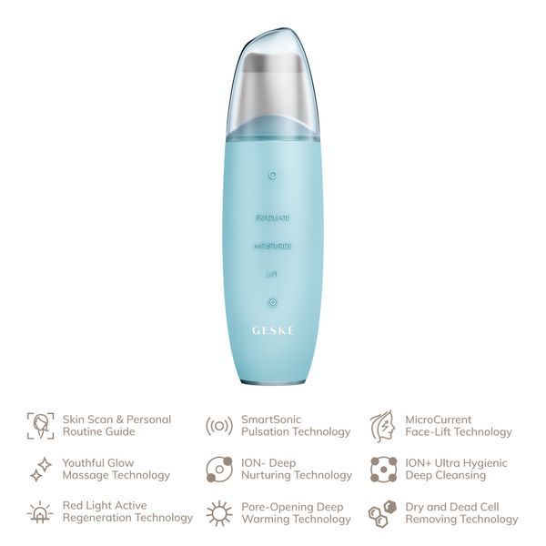 Мікрострумовий скрабер для шкіри та усунення чорних точок GESKE MicroCurrent Skin Scrubber&Blackhead Remover 9в1 turquoise HB0147 фото