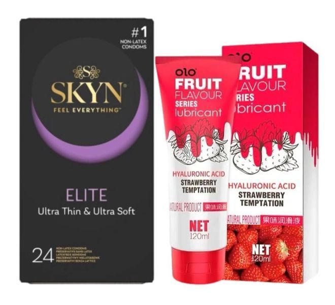 Набір : SKYN Elite (24 шт) та Лубрикант OLO зі смаком полуниці 120 мл SOS56 фото