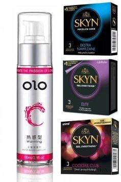 Набор Skyn : Extra Lube , Elite, Cocktail Club 3x3 (9 шт) и Лубрикант согревающий OLO 60 мл SOS143 фото