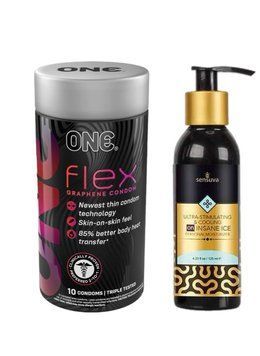 ONE Flex 10 шт.+ Збуджуюча змазка на гібрідной основі Sensuva - Ultra-Stimulating ON Insane Ice (125 мл) SOS6410 фото