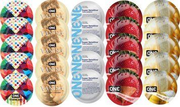 Набір з 25 шт One Extreme ribs + ONE 𝐕𝐀𝐍𝐈𝐒𝐇 + ONE Super Sensitive + ONE Chocolate Strawberry + ONE Banana Split SOS8249 фото