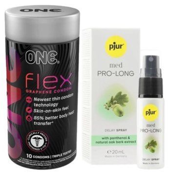 Набір з 10 шт ONE Flex графен + Пролонгатор pjur MED Prolong Spray 20 мл SOS9297 фото