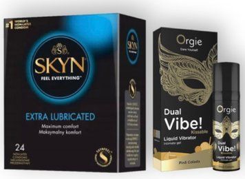 SKYN Extra Lube 24 шт + DUAL VIBE!, 15 мл Orgie pina colada SOS7033 фото
