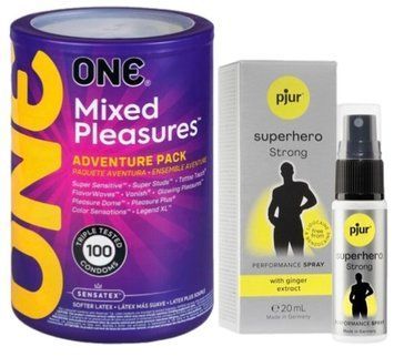 Набір з ONE Mixed Pleasures 100 шт + Пролонгатор pjur Superhero Strong Spray 20 ml SOS9473 фото