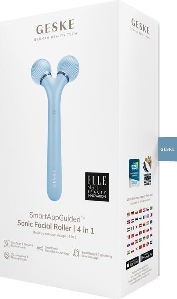 Електронний ультразвуковий ролик для обличчя GESKE Sonic Facial Roller 4в1 aquamarine HB0182 фото