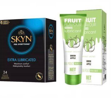 Skyn Extra lube 24 штук + лубрикант OLO secret яблоко 120 мл SOS18 фото